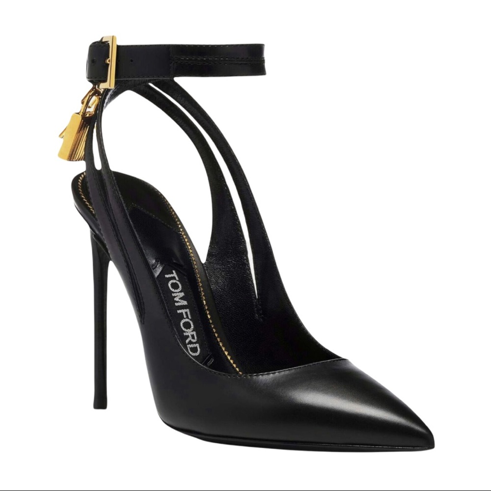 RARE TOM FORD Leather Ankle-Lock 105mm Pump, Black